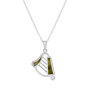 Irish Harp Connemara Marble Silver Pendant