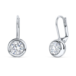 Solitaire Round Bezel Lever Back Earrings